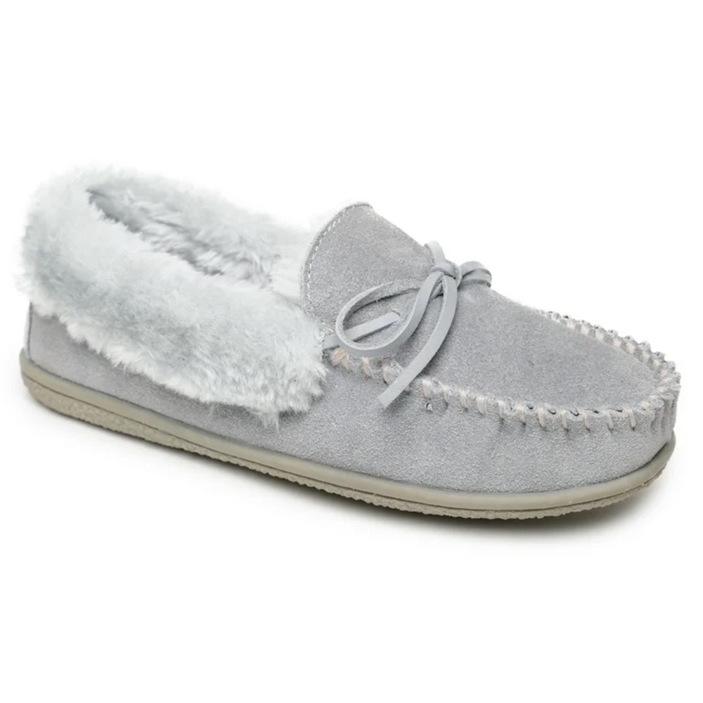 Minnetonka Women's Sz 6 Suede Camp Collar Moc Bootie Slippers Light Gray